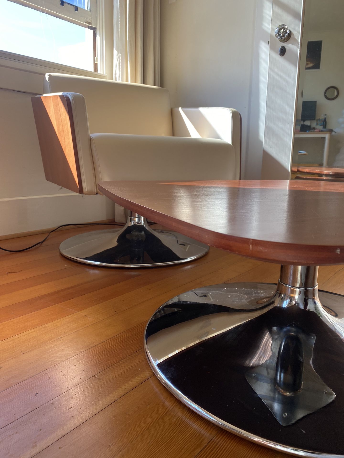 Cherry Wood Coffee Table With Chrome Legs