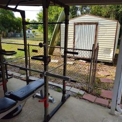 Squat Rack, Bar, Weights