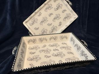 White Ceramic Serving Trays with Floral Pattern