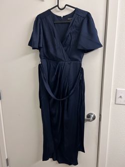 Forever New Navy Blue Satin Midi Wrap Dress