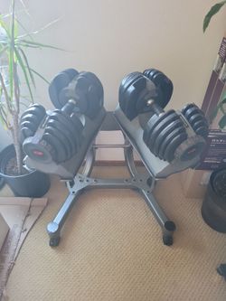 Bowflex Adjustable Dumbells with Rolling Stand and Adjustable Bench