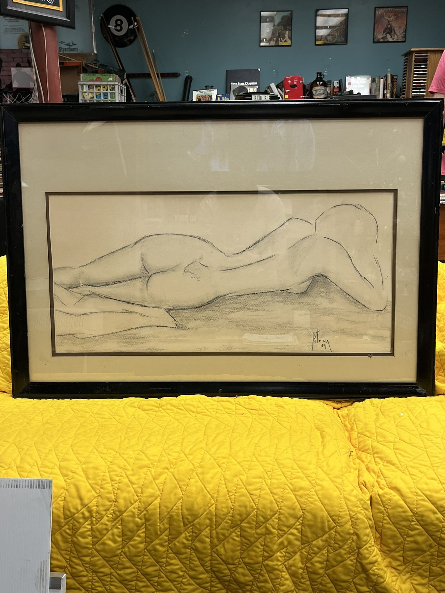 Framed Petrina Charcoal Nude Woman Art