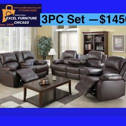 💥FREE DELIVERY💥Brand New 3PC Reclining Sofa Loveseat Chair Set 