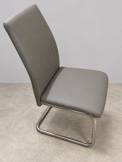 Gray Faux Leather Dining Chair Chrome Base set of 4