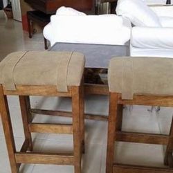 Wood And Suede Barstools
