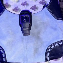 Coach Mini Baguette Blue Suede Shoulder Bag Zip Top Leather Trim F11204