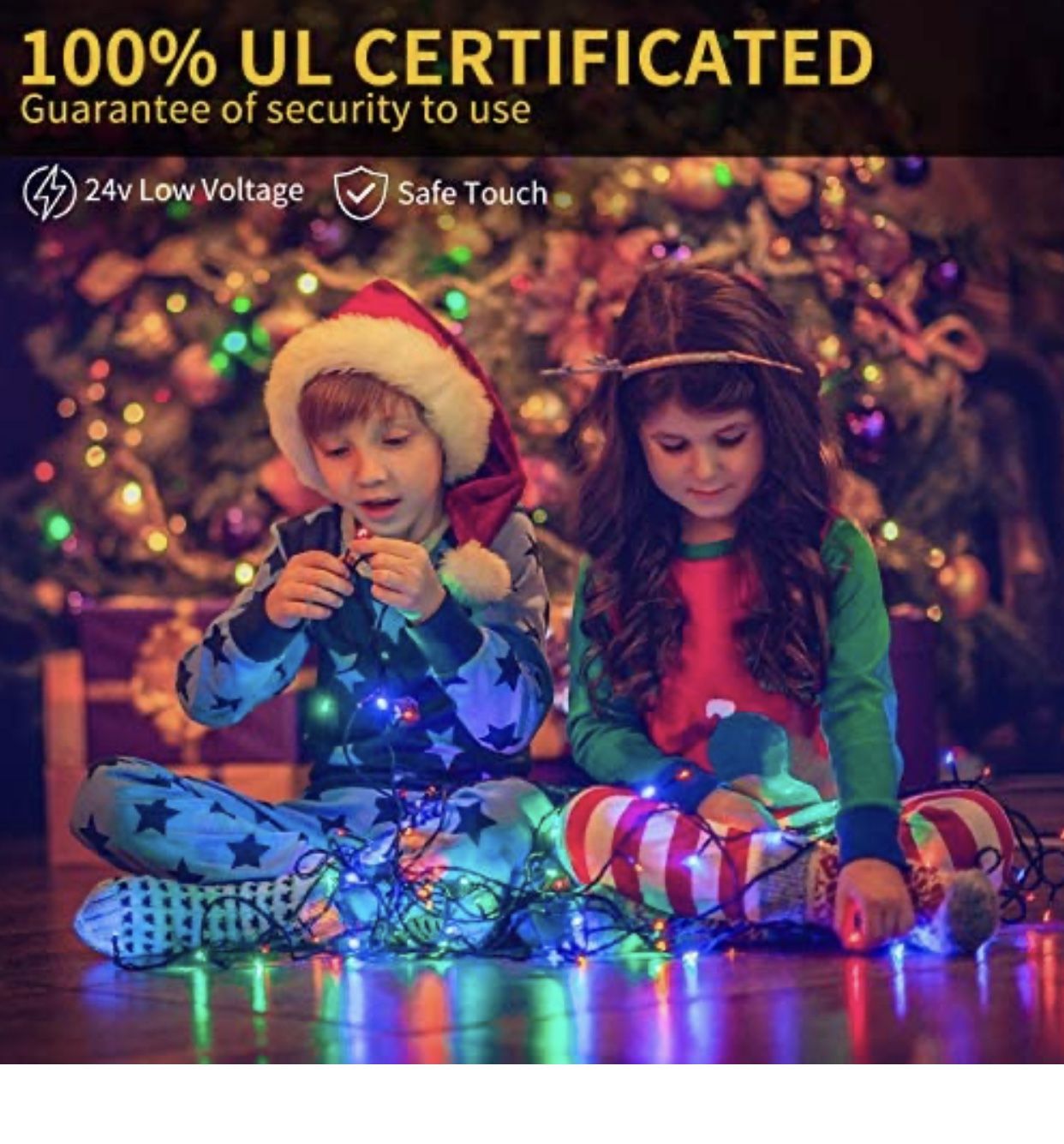 Waterproof LED Outdoor Christmas String Lights, LED UL Certified 8 Modes with End-to-End Plug, Indoor & Outside Fairy Light for Christmas Tree, Patio,
