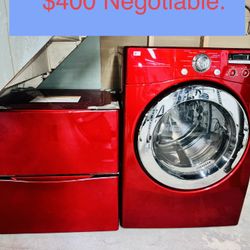 Red LG High Capacity Gas Dryer And 2 Pedestal Drawers $400 Negotiable 