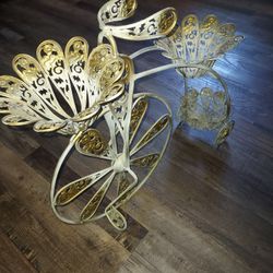 Vtg /Antique Gold Gilt Floral Bicycle Plant Stand