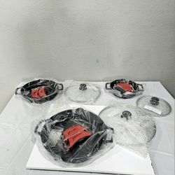 cuisinel cast iron skillet set (8", 10", 12") with glass lids