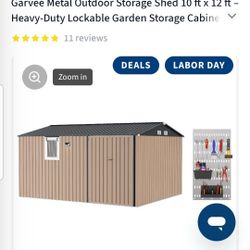 Garvee 12 X 10 Storage Shed W/Locking Doors, Window & Solar Lighting New In Box