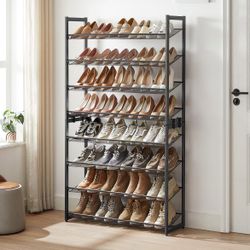 Shoe Rack, 8-Tier Shoe Organizer, Metal Rack for Garage, Set of 2, 4-Tier Stackable Shelf, with Adjustable Flat or Angled Shelves, 32-40 Pairs, Ink Bl