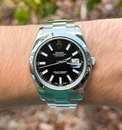 Rolex Datejust 41mm stainless steel oyster bracelet smooth bezel black stick dial 116300 watch box booklets green tag appraisal