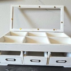 Rustic Whitewashed Wooden Multi-Compartment Organizer Box