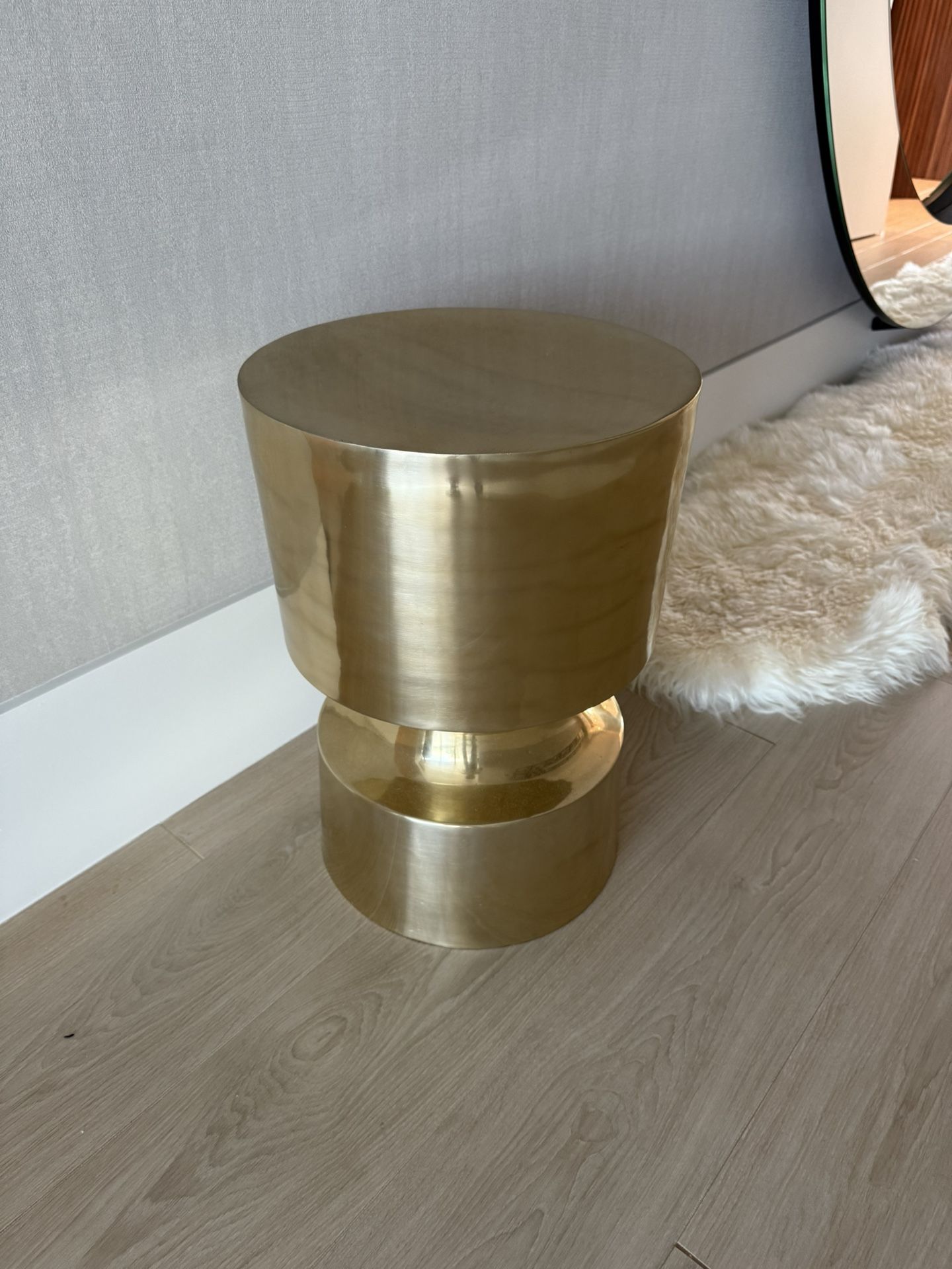 Modern Brass Drum Side Table / Accent Stool