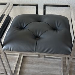 Luxury Modern Bar Stools Set of 4 – Chrome & Gray Vegan Leather