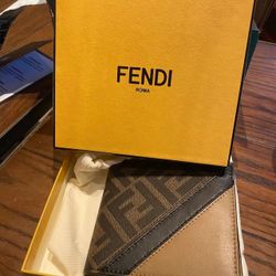FENDI Diagonal Flap Closure FF Canvas And Leather Wallet Men's