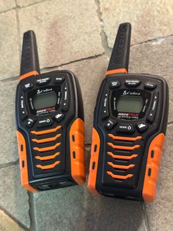 These are Cobra microTALK rugged two-way radios (walkie-talkies) with 121 privacy codes