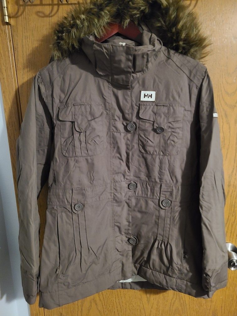 Helly Hanson Brown Ski Parka Fur Trimmed Hoodie Small

