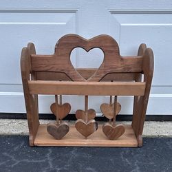 Antique Solid Wood Love Heart Magazine Rack