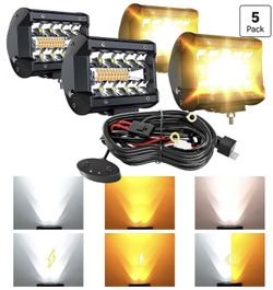 4X 4Inch LED Fog Light Work Pods White/Amber Strobe Flashing 6 Modes