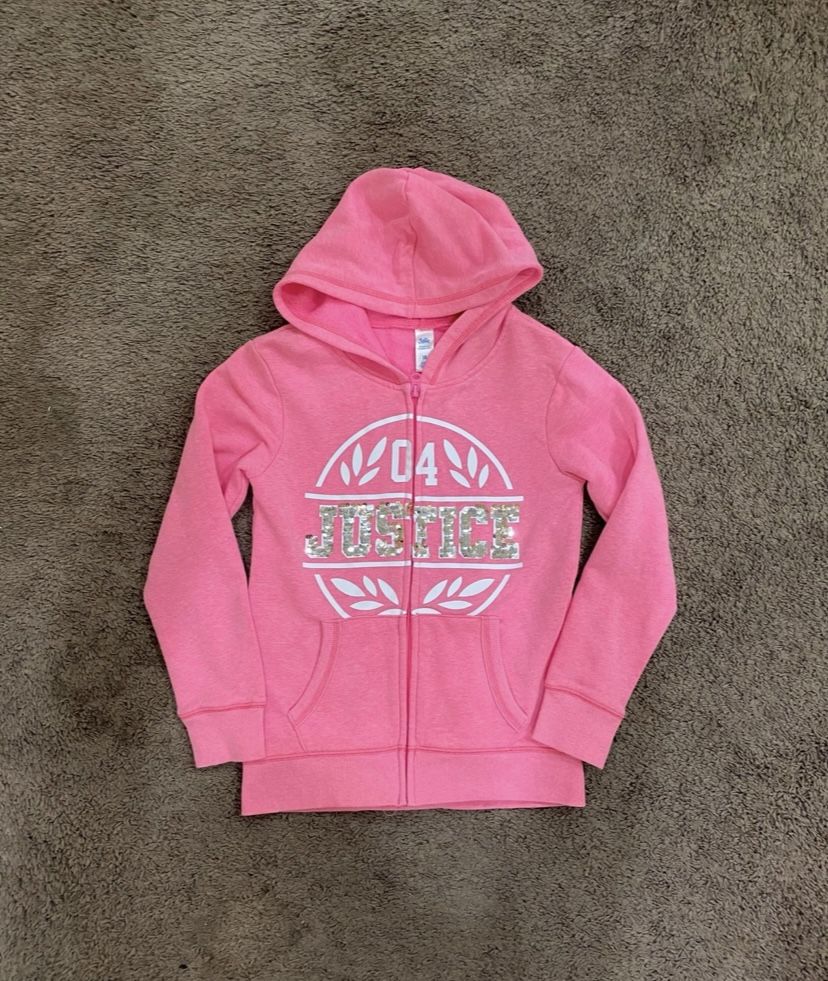 Girls Justice Pink Sequins Logo Jacket size 10