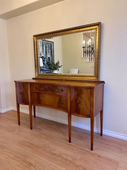 Solid Wood Mahogany - Curved Sideboard Buffet Table Credenza