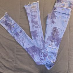 Blue Designed Skinny Stack Pants