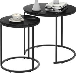 Black Marble Nesting Coffee Table for Small Place 24 in 2 Sets High Side End Sofa Table Nightstand Modern Furniture Living Room Cabin Bed Room Dining 