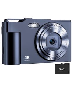 Digital Camera, FHD 4K Digital Point and Shoot Camera with 16X Zoom Anti Shake