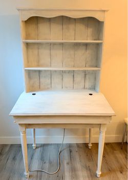 White Distressed Wood Desk with Hutch