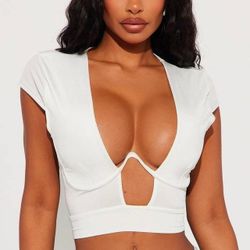 White crop top with cut out detail
