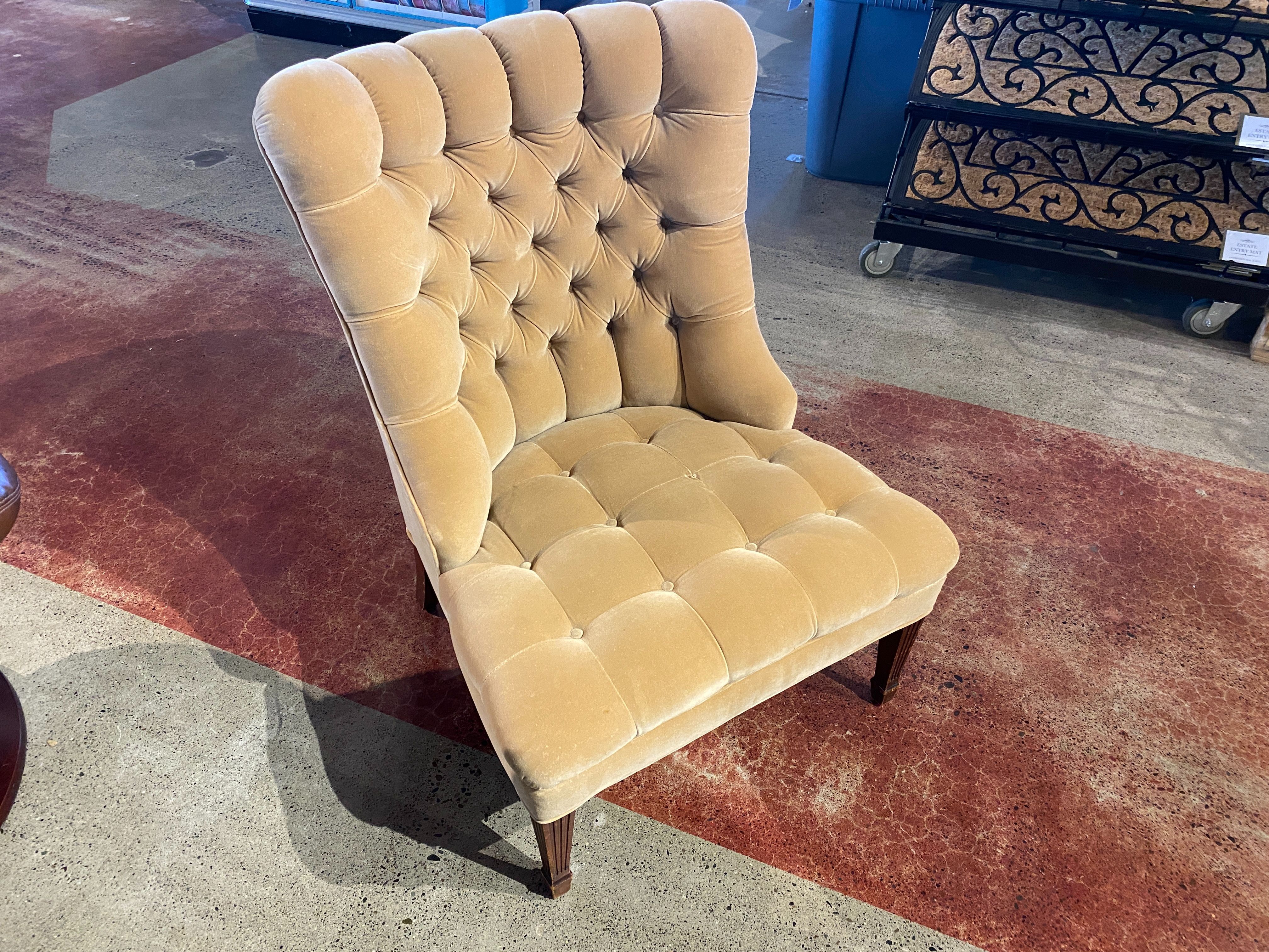 Cream Colored Velvet Tufted Chair