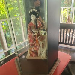 Antique Japanese Doll with glass case
