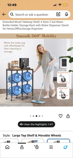 Extended Wood Tabletop Shelf, 4 Slots 5 Gal Water Bottle Holder Storage Rack comes in the box