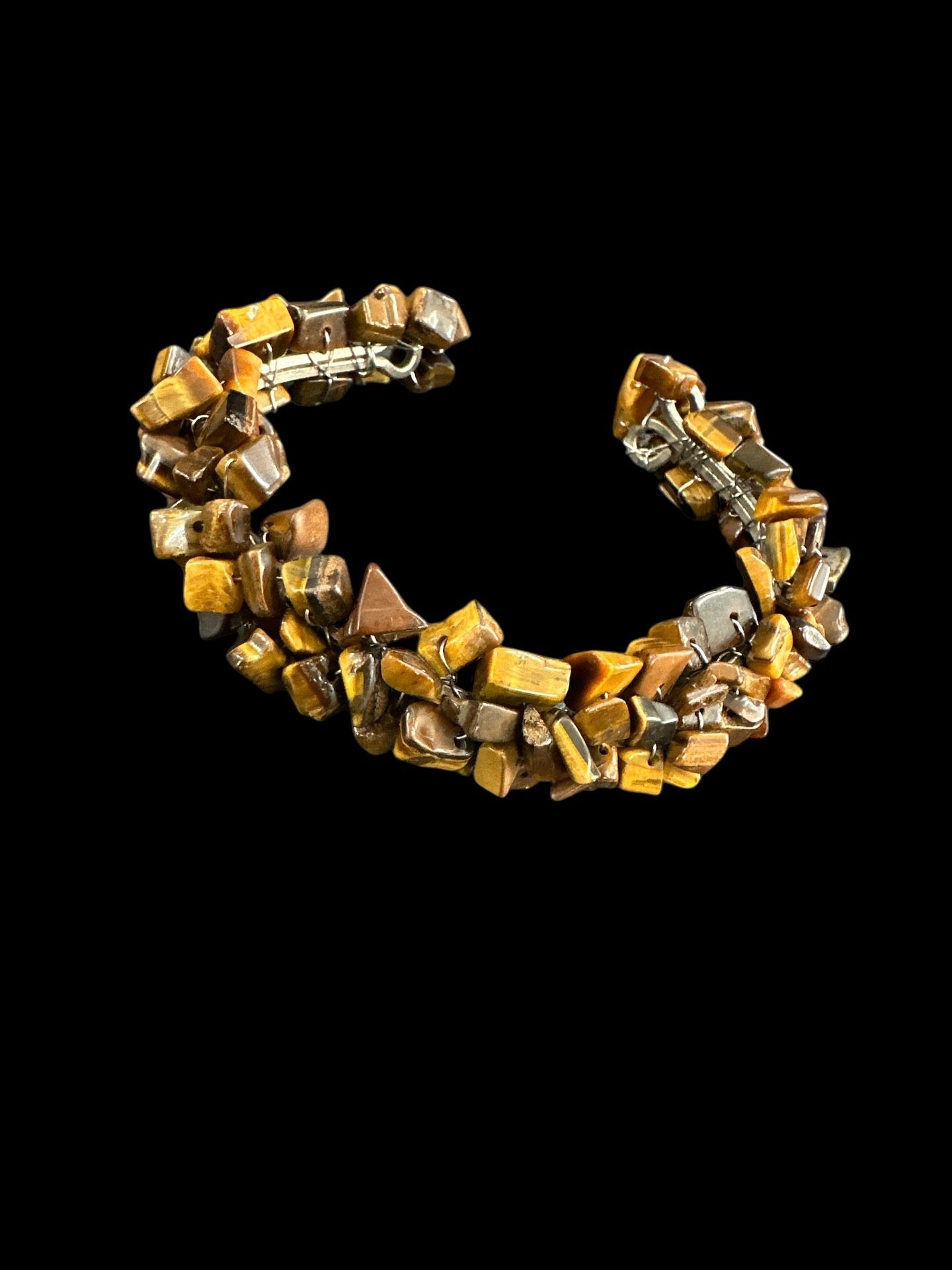 Vintage Brown Tiger Eye Stone Cuff Bracelet 1" Thick