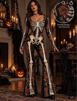 Halloween costume skeleton jumpsuit , size L