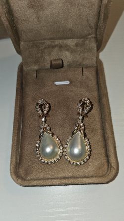 ✨ Elegant 14K Yellow Gold Pearl & Diamond Dangle Earrings (0.75 ctw SI/H) – Like New ✨
​