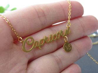 12 Constellation Zodiac Old English Letter Sign Pendant Necklace, Capricorn