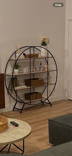 Round Metal and Wood Storage Shelves Decor