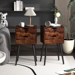 🌟 Jaxpety Nightstand with 2 Drawers – Solid Wood Legs – Rustic Brown (Brand New in Box!) 🌟 💰 $60 or best offer 💲 MSRP: $159.99+  Transform your b