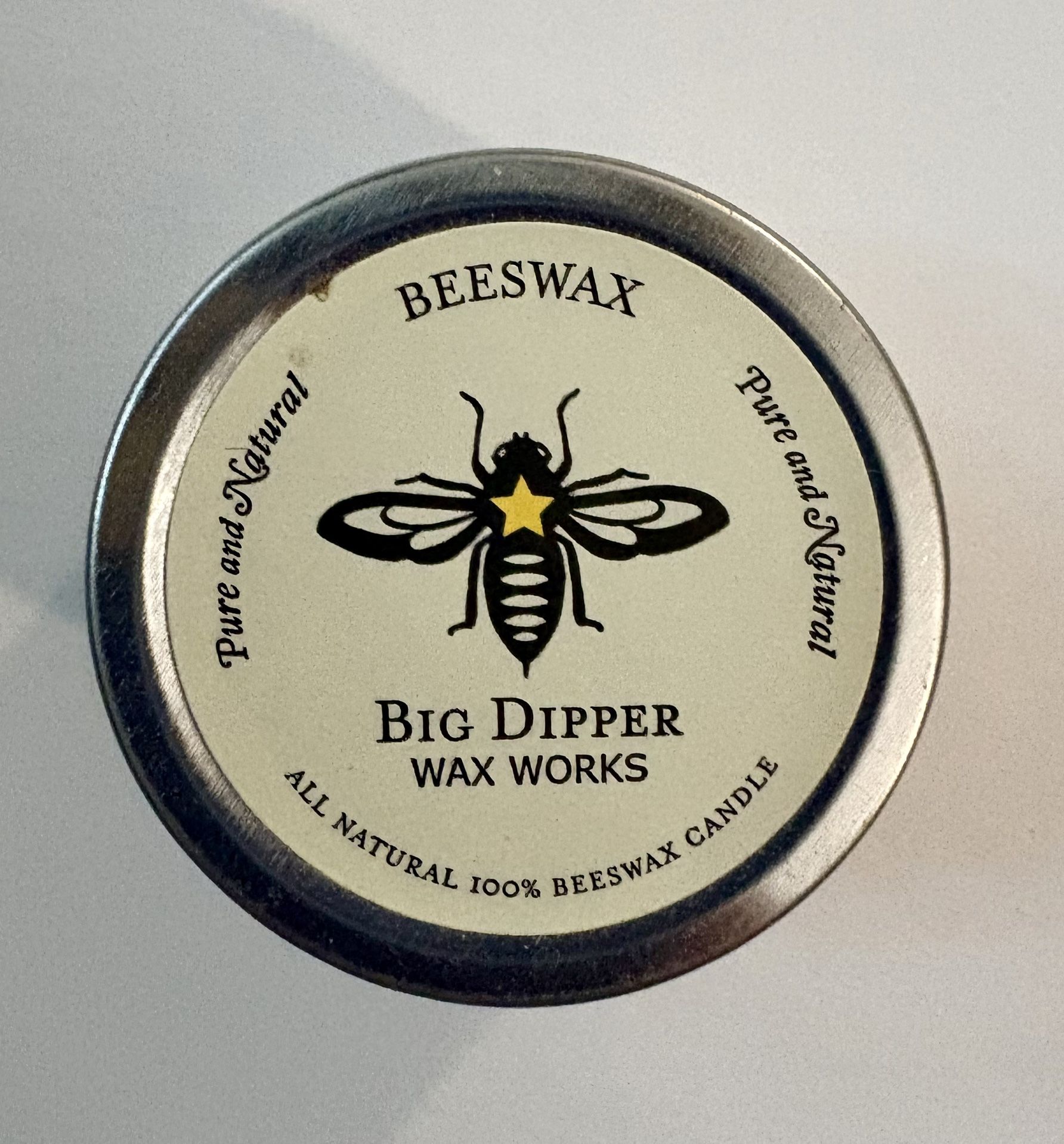 Big Dipper Wax Works Pure Beeswax Candle Tin Single 1.7 Oz. Burns 12 hours Unscented