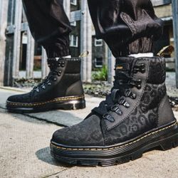 DR MARTENS COMBS WOMEN'S LEOPARD UTILITY BOOTS