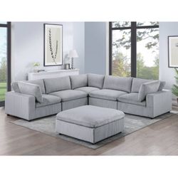 6 Piece Modular Sectional Extra Large Series Light Grey Corduroy Very Comfortable And Will Fit The Entire Family Brand New In Box Firm Price $1,199