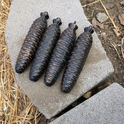 4 Vintage Cast-Iron Pine Corn Clock Weights.