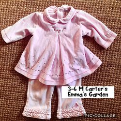 3-6 M Carter’s Emma’s Garden  Velour soft, comfy, warm pants and swing top. Very cute.