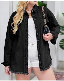 Black Frayed Jean Shacket