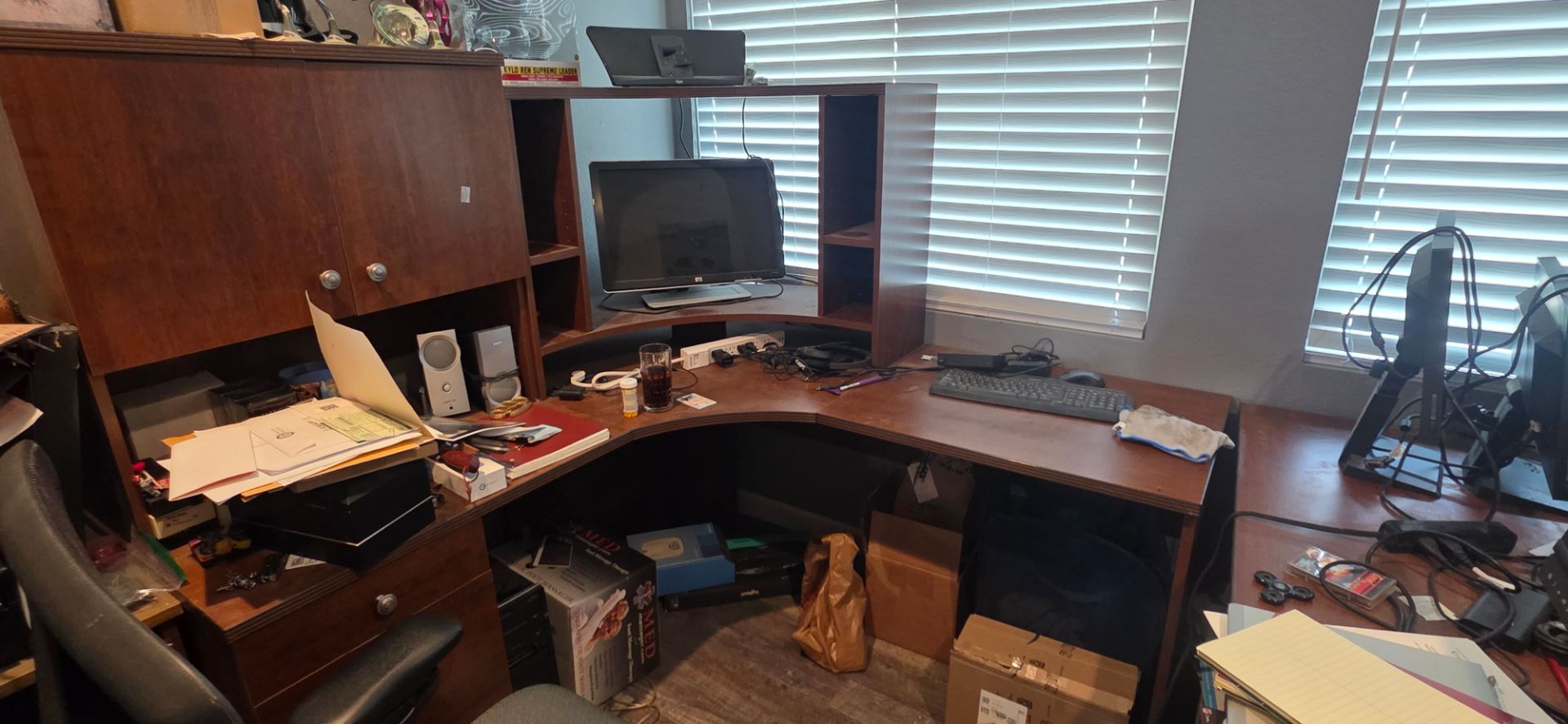 Computer desk with built in file cabinet