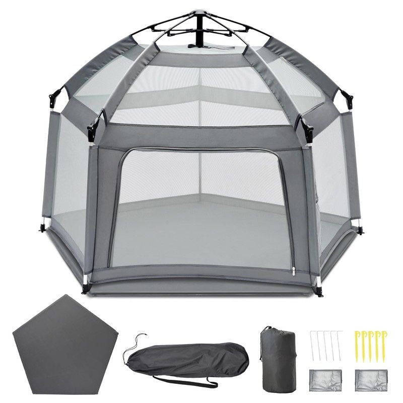 Portable Baby Playpen with Inflatable Mattress & Sunshade,Outdoor Baby Playpen for Babies and Toddlers,Foldable Pop Up Play Tent for Home, Park, Beach