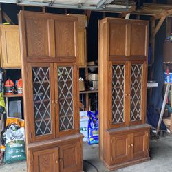 2 Antique Cabinets, Leaded Glass Doors